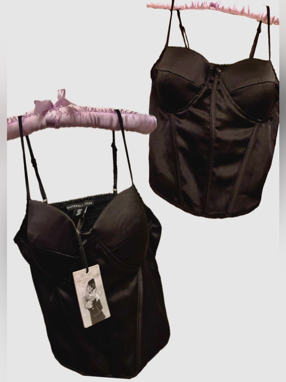 Sexy Silky Black Satin Bustier Corset Bodice Cami Lingerie Structured Cups L NWT